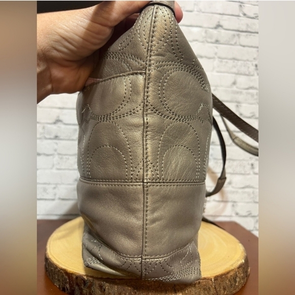 Coach Bronze C Signature Stitch Outline Leather Tote Shoulder Bag Purse - Picture 11 of 13